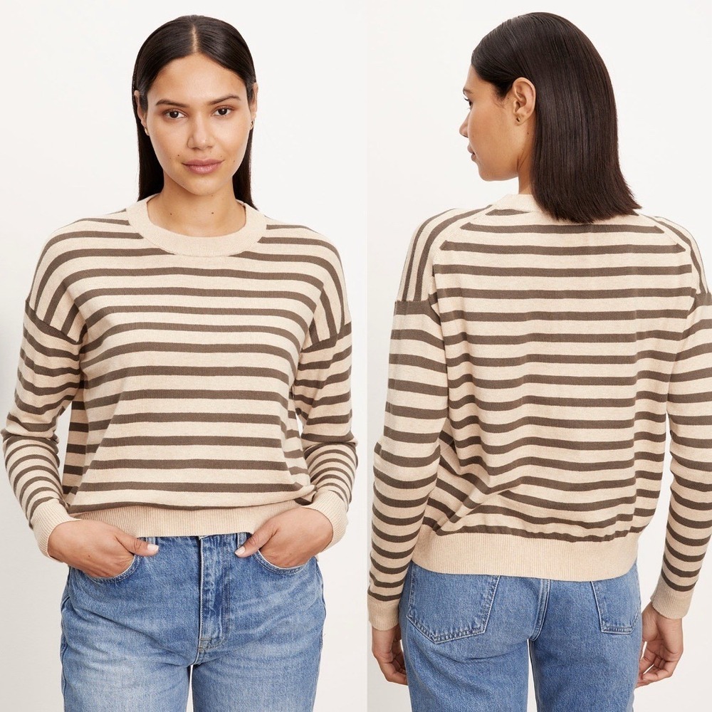 Velvet by‎ Graham and Spencer Alister Striped Crewneck Sweater Cashmere Blend S